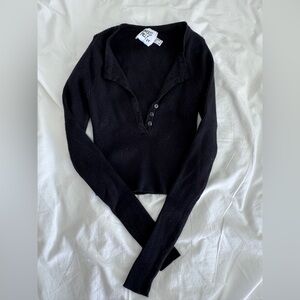 Princess Polly Black Ribbed Cropped Cardigan US 0